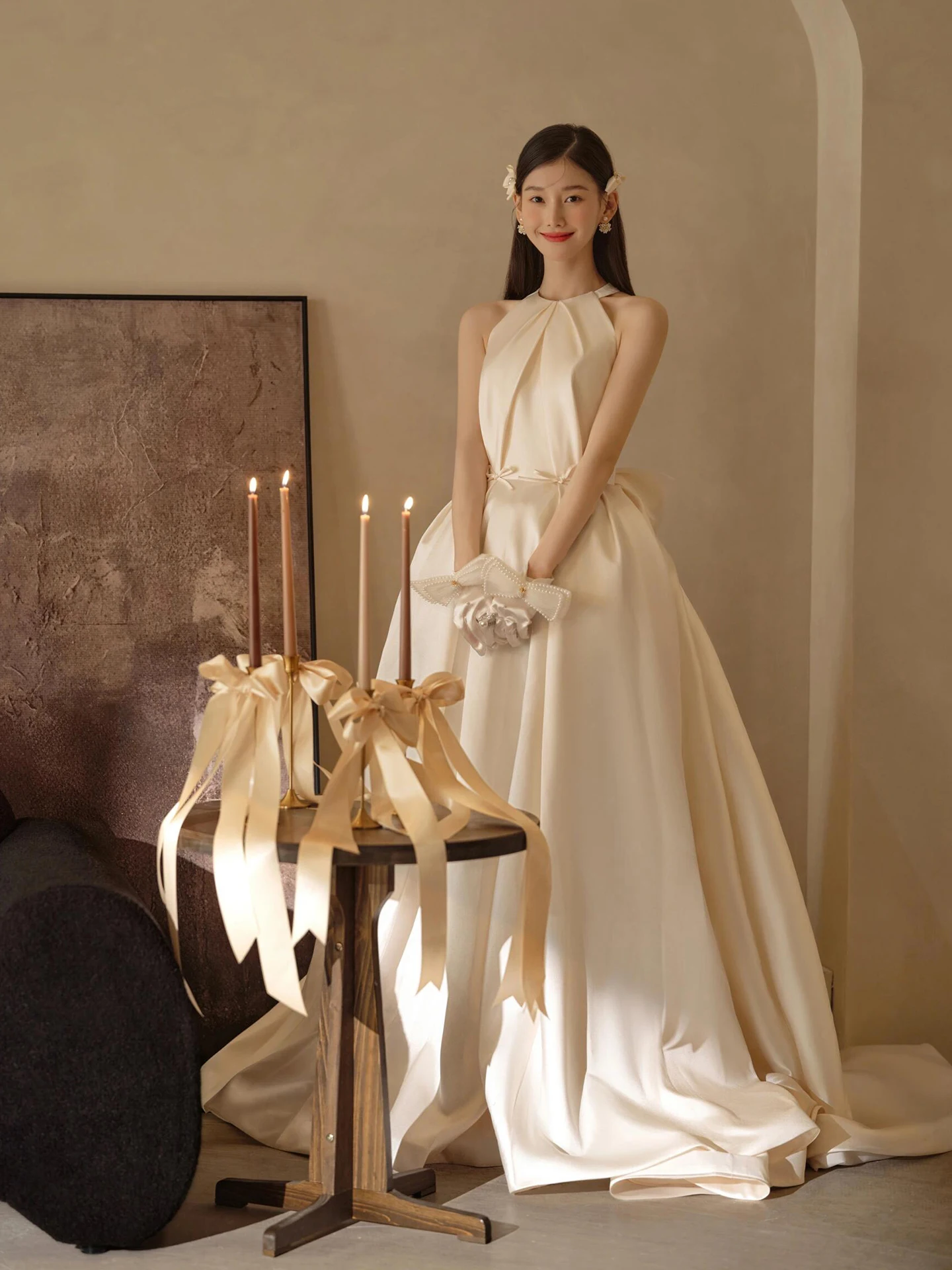 

Новое свадебное платье Ele Light 2026 из атласа с шлейфом, эффектное, с завышенной талией, длинная юбка, модель Sli Entrance Sensation