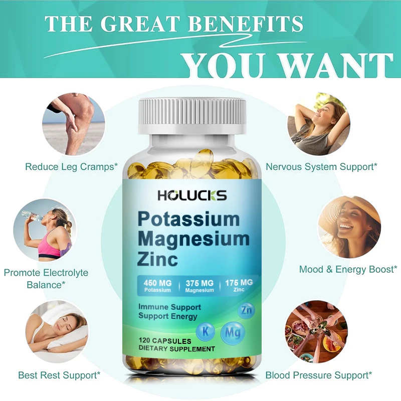 Potassium Magnesium Supplement 1000mg, Magnesium Potassium Zinc Aspartate Support Vascular, Bone, Heart, Muscle & Nerve Health