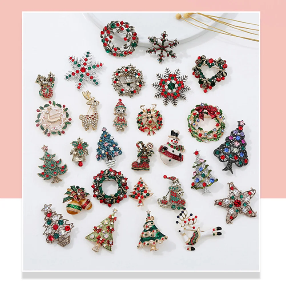 

1Set Christmas Brooch Snowflake Boots Retro Colorful Diamond Brooches for Party Costume Vintage Christmas Supplies Decoration