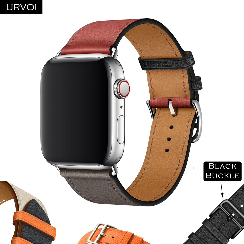 URVOI Einzelarmband für Apple Watch Serie 10 9 8 7 6 SE Ultra 2 Lederband für iWatch Armbänder Klassisches Design 41 45mm