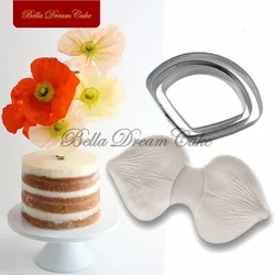 4pcs/set Poppy Petal Veiner Silicone Mold With Stainless Steel Cutter Molds DIY Fondant Clay Flower Mould Cake Decorating Tools
