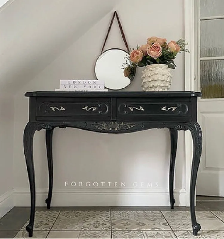 

American antique entrance table solid wood desk computer table French retro engraved writing desk study book chair desk