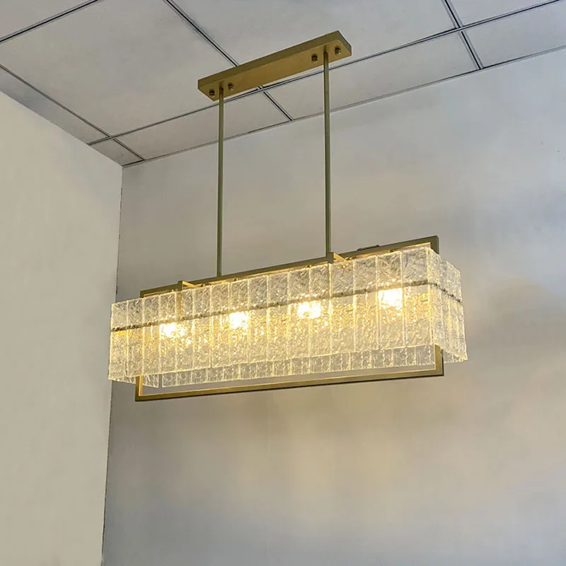 Dining Room Light Luxury Water Grained Glass Chandelier Modern Nordic Art Personality Lamp Rectangular Study Led Pendant Lights