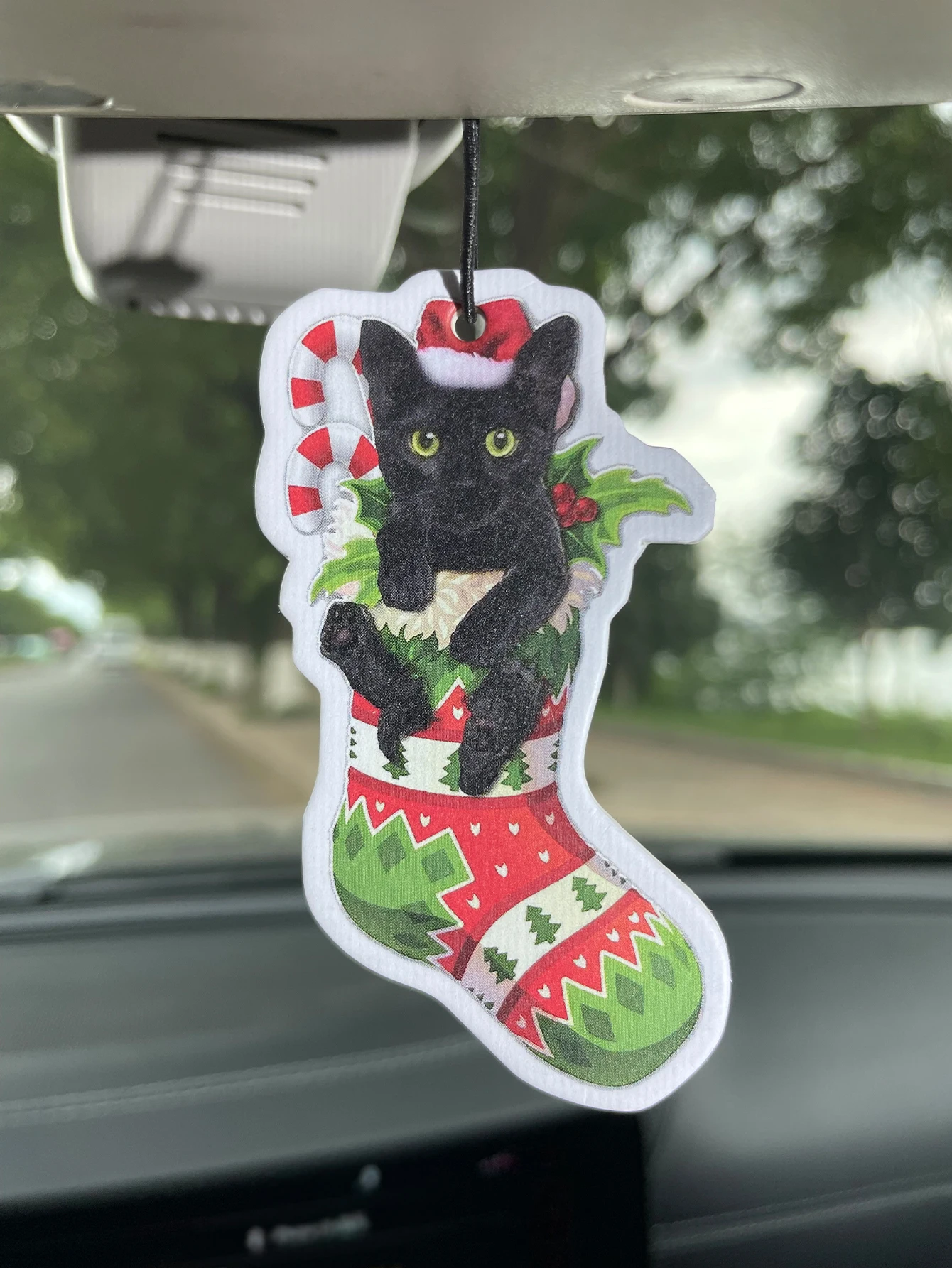 Christmas Stocking Black Cat Mini Santa Hat Candy Cane Hanging Car Air Freshener, Multipurpose Scent Paper Ornament Can Be Used