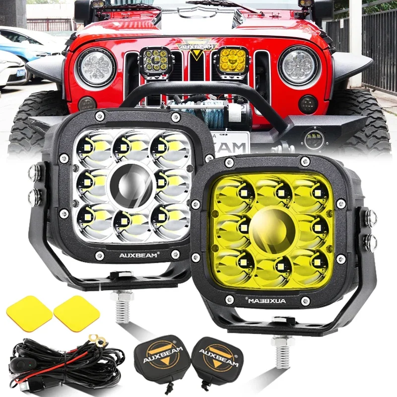 

AUXBEAM 5 Inch 110W LED Work Light White/Amber Spot Light with Harness for Truck Pickup Offroad