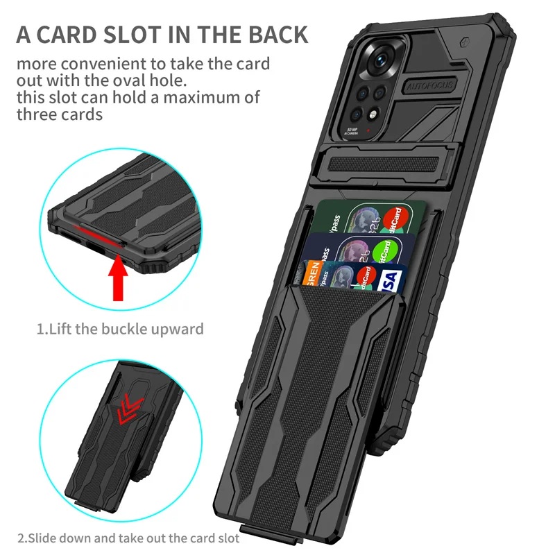 For Xiaomi Redmi Note 11 Note11 4G Case Armor Stand Bumper Silicone Back Cover For Redmy Note 11S 11 S Card Slot Phone Cases