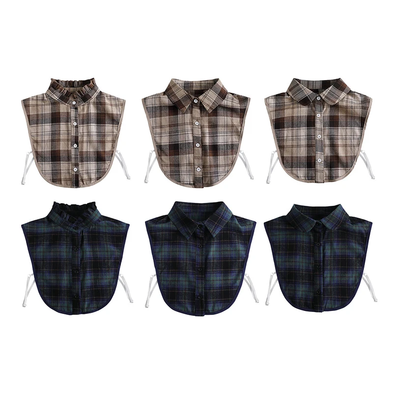 Damen abnehmbares kariertes Hemd-Design, gefälschter Kragen, falsche Bluse, Kleidungszubehör – Detail 5