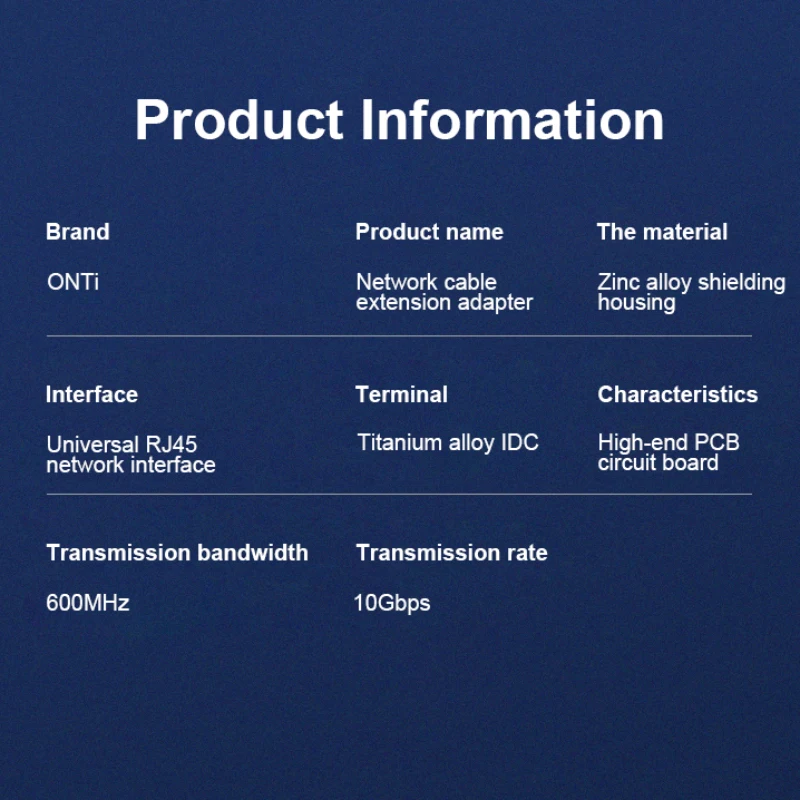 ONTi-Cable Extender Junction Adapter, RJ45 Lan Cable Extension Connector, Full Shielded Toolless Connection Box
