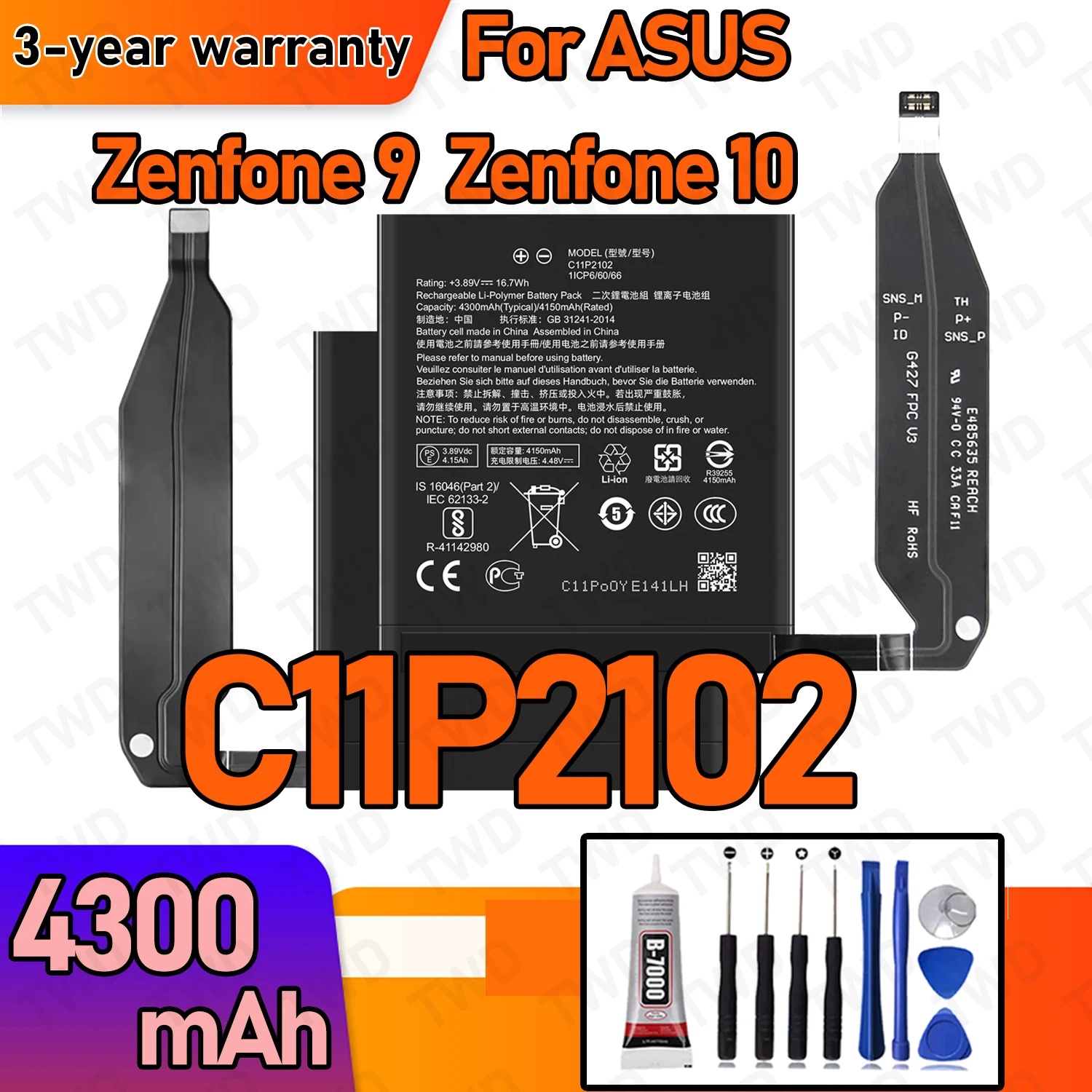 

C11P2102 Large capacity 4300mAh Battery For ASUS Zenfone 9/Zenfone 10 Batteries New High Quanlity+Free Tools