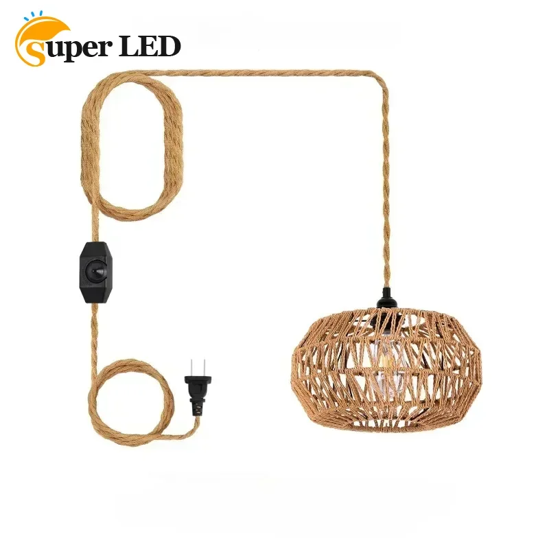 

Retro Hemp Rope Pendant Lights Modern Design Hanging Lamps Vintage Chandeliers for Living Room Home Decor E27 Lighting Fixtures