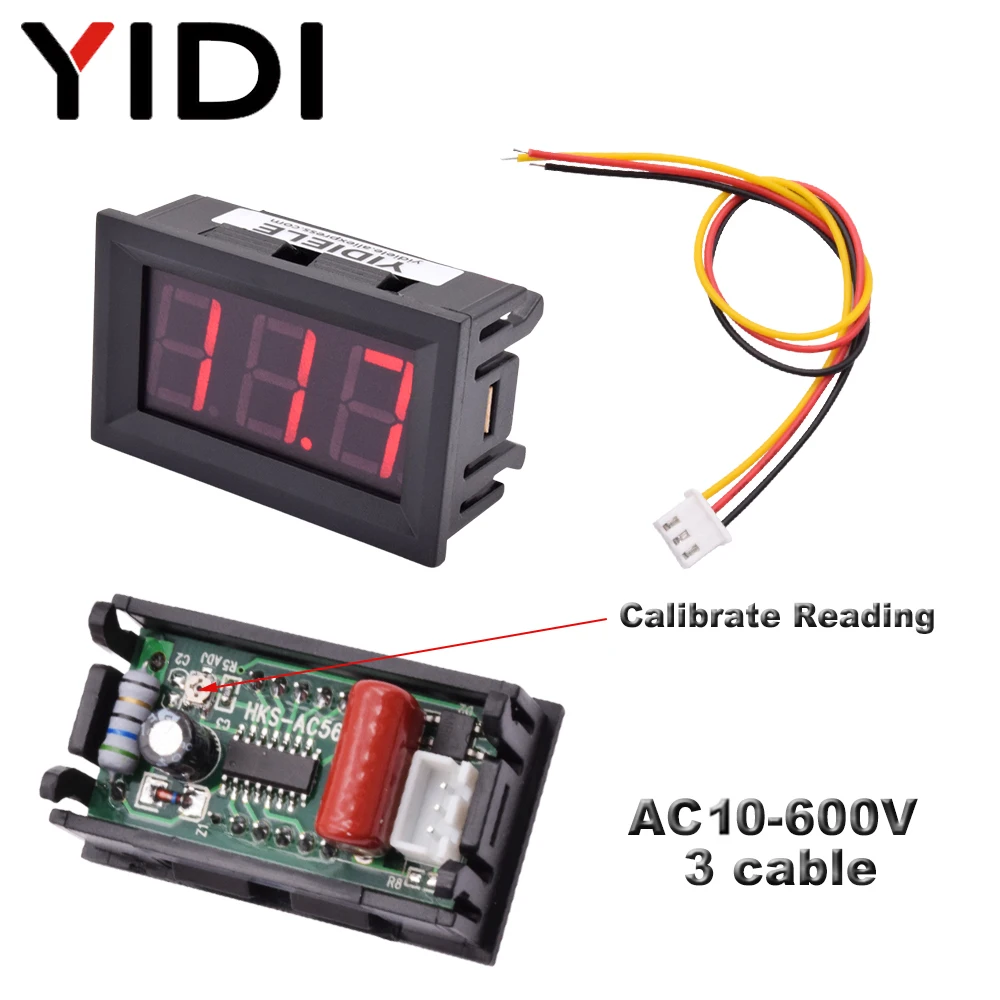 0.56\'\' Digital LED Display Voltage Meter AC 30-500V AC 10-600V Voltmeter Calibrate Reading DC 3.5-30V DC 0-100V Red Green Blue