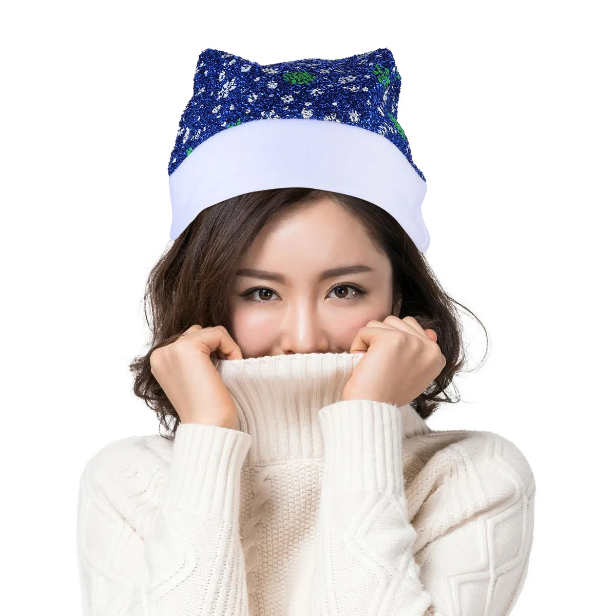 

2Pcs Christmas Hats Santa Claus Flannelette Cap Snowflake Patterns Festive Party Headdress Accessories Photo Props