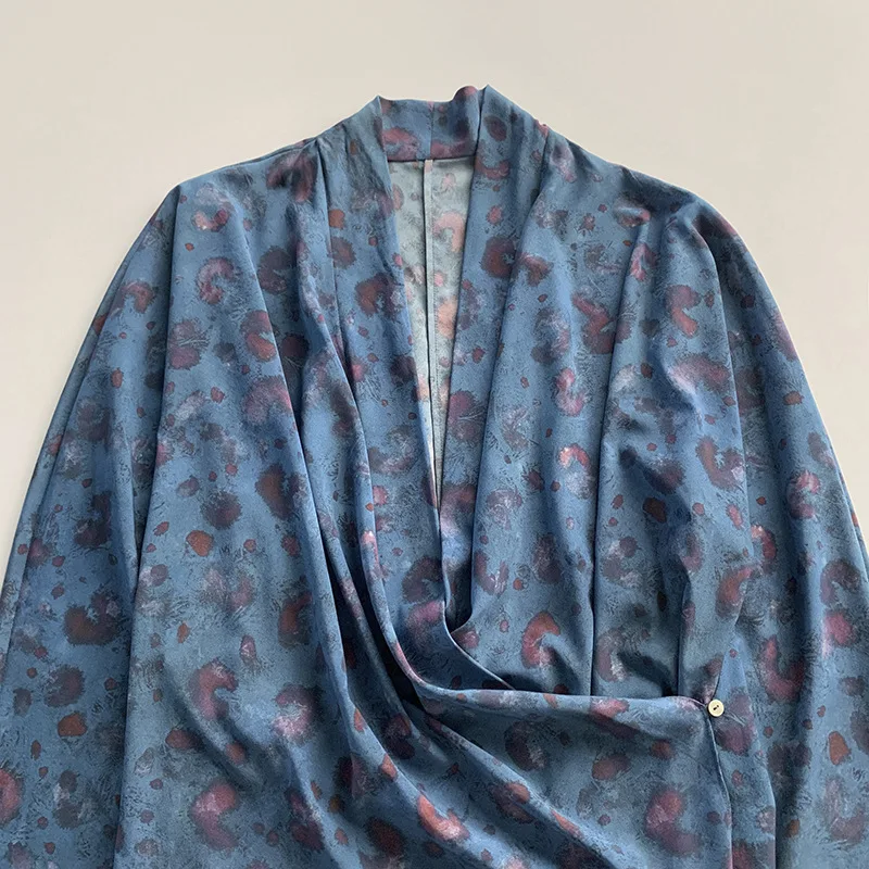 LUXURY Silk Printed Shirt with Hanging Collar and Diagonal Buckle Art, Simple and Elegant Long Sleeved Top, Niche in Spain