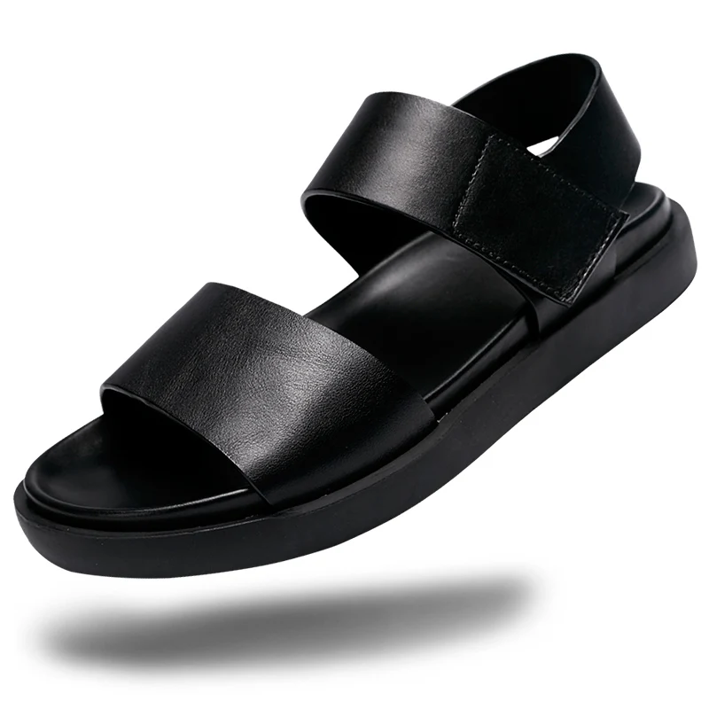 

Men's Summer Slip-On Sandals Breathable Leather Upaded Version Comfortable Anti-Slip Trendy Brand Moc Toe Platform Flats