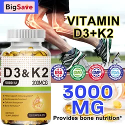 D3+K2 Vitamin D3 5000IU and 200 Mcg Vitamin K2 (MK-7) Vegan Capsules for Bone Density,teeth,skin,heart Health and Immunity.