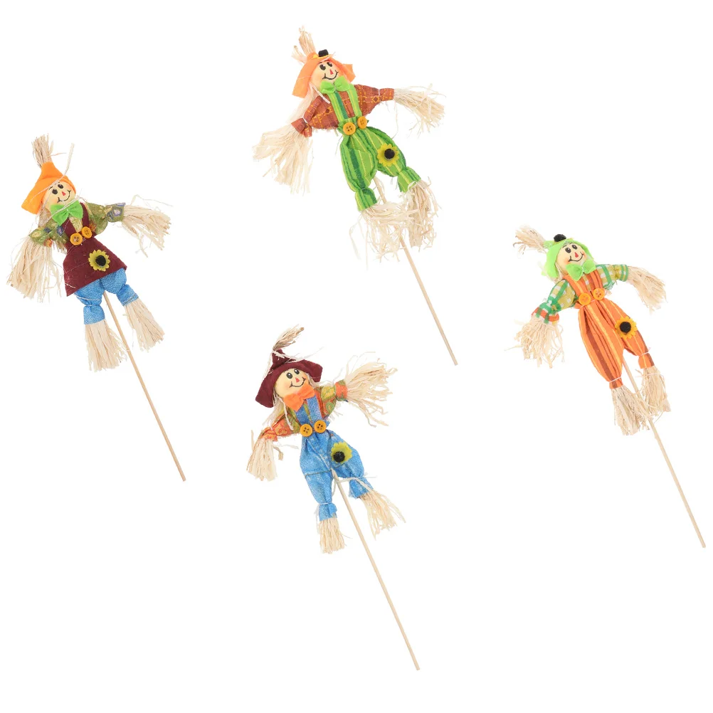 

4 Pcs Halloween Scarecrow Halloween Garden Garden Ornaments Adorable Scarecrow Straw Fall Lawn Decorative