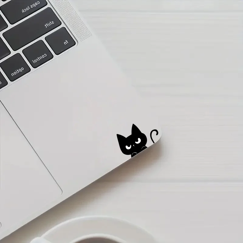 4 PÇS/SET Adesivo de espelho retrovisor de gato mal-humorado preto, ideal para carros, laptops, garrafas de água, skates e itens para amantes de gatos