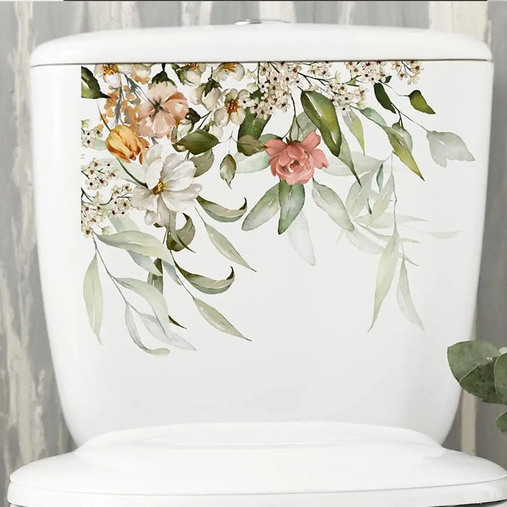 Toilet Stickers Lightweight Flowers Leaves Pattern Self-Adhesive Toilet Lid Stickers For Bathroom WC Restroom Decor