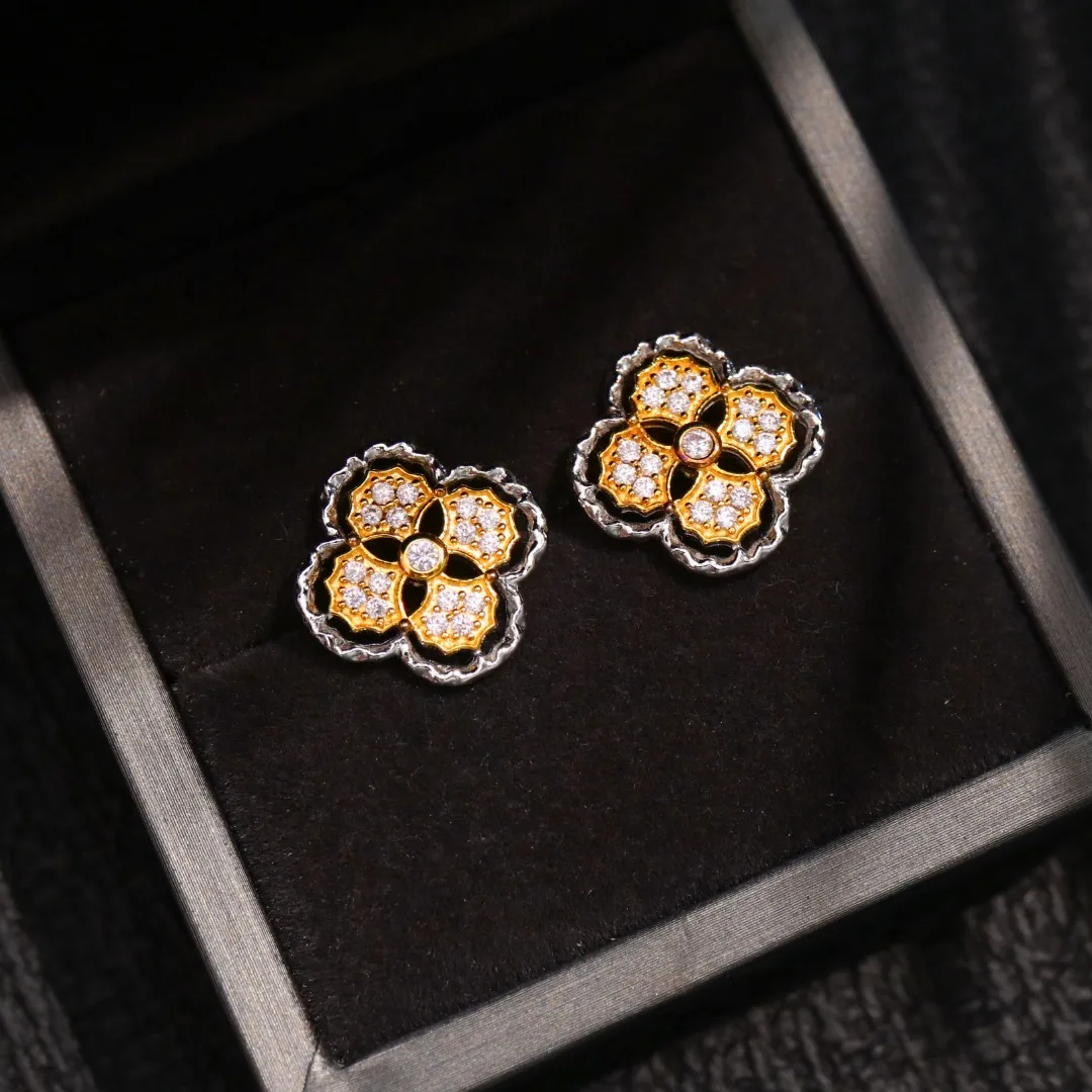 

Fine Jewelry Solid 925 Sterling Silver Plated with Thick 18K Gold Zircons Earrings for Women Fine Presents