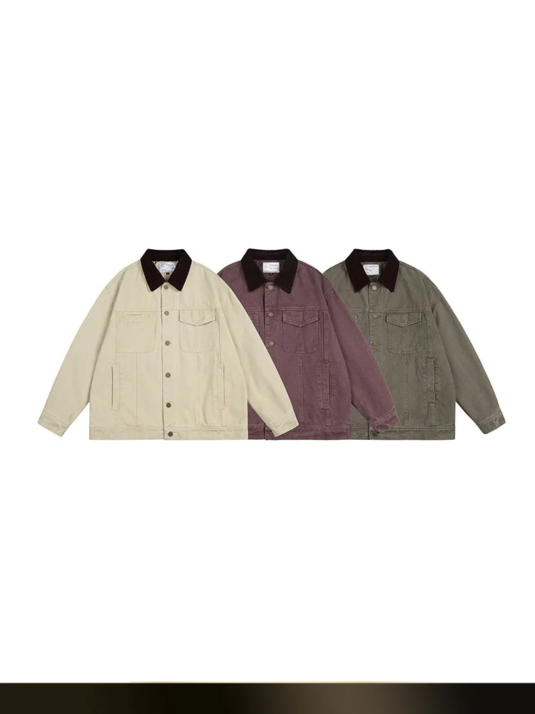 

Retro Japanese Sle Loose Fit Work Jaet for Men with Multiple kets And Collar Autumn New Sle Couple Match Outerwear