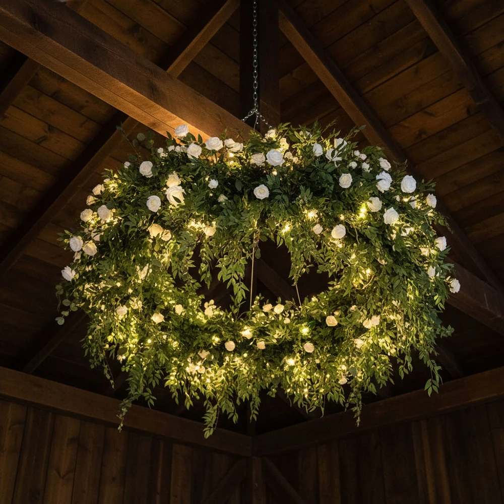 GNW Luxury Wisteria Flower Ceiling With Green Leaves Realistic Floral Ceiling Installation From Direct Factory