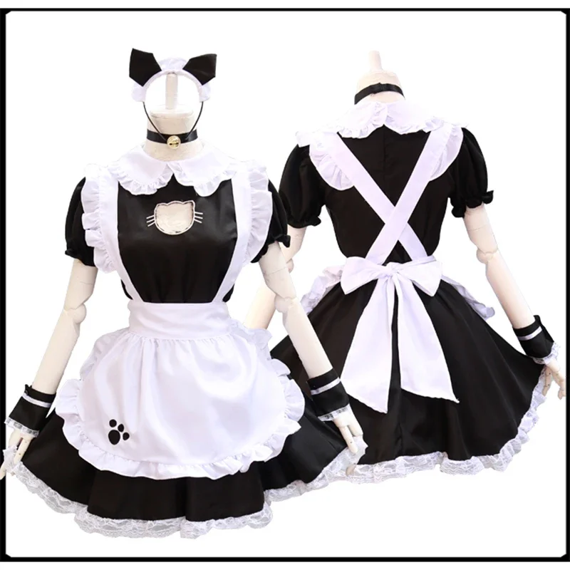 Black cute cat Lolita maid dress cosplay suit for girls woman waiter maid party stage costumes