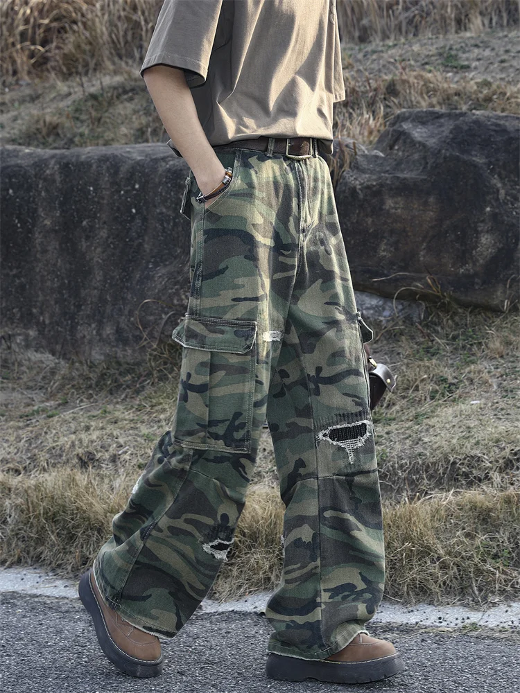 

High Street Camouflage Work Pants Men's American Retro Large ket Loose Drape Casual Versatile Jeans Long Pants