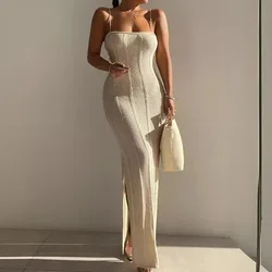 Spring and Summer New Knitted Sweater Dress Sexy Pure Wind Spice Girl Halter Suspender Strap Long Dresses for Women