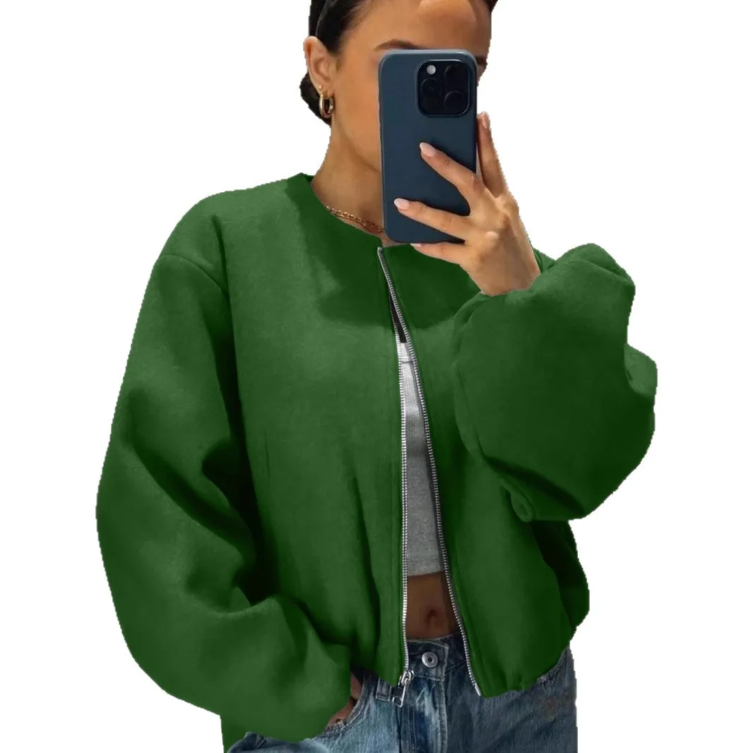 코트 솔리드 지퍼 가디건 여성용 O넥 재킷 긴 소매 스플라이스 포켓 루즈핏 가을 2025 캐주얼 약간의 신축성