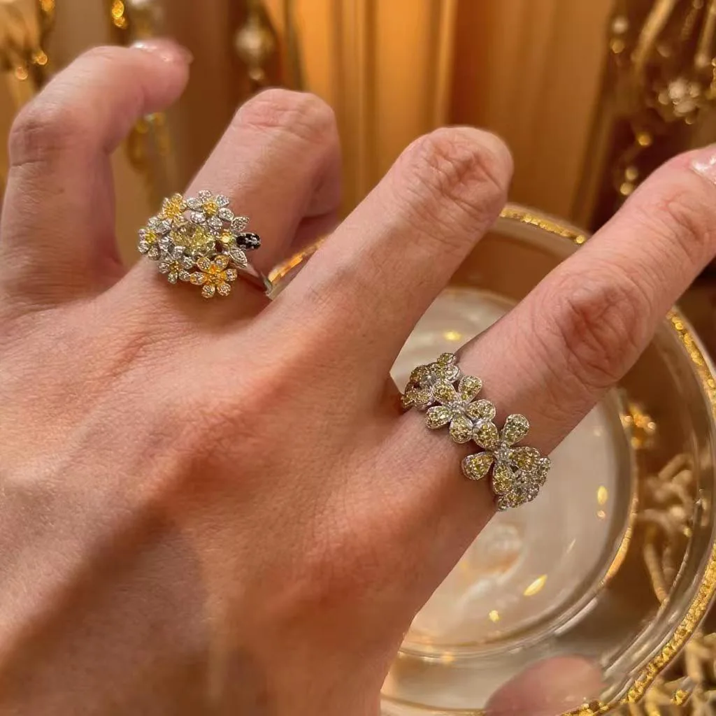 Autumn small flower inlaid diamonds exquisite rings for women light luxury high-end small fresh ring daily jewelry gifts - view 3