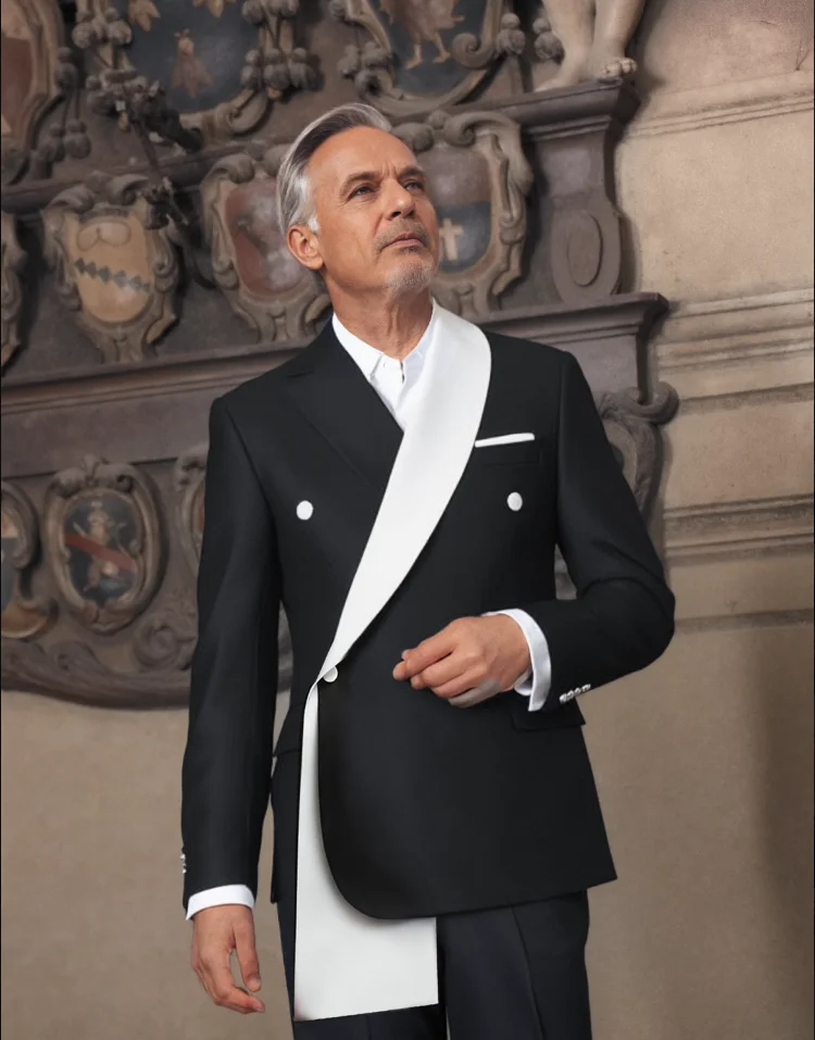 

Men's Suit Wedding Tuxedos Best Man Suit Groom Wear Tweed Tuxedos One Piece Jacket Coat White and Black Groomsman Strap Coat