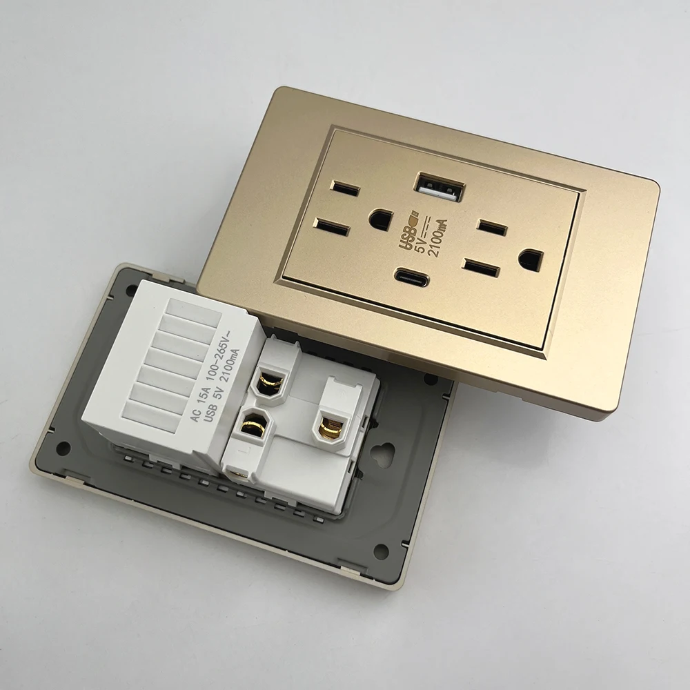 American Mexico Standard Double USB Plug Type C Wall Quick Charging Socket US home Light Switch Panel PC Electrical Power outlet