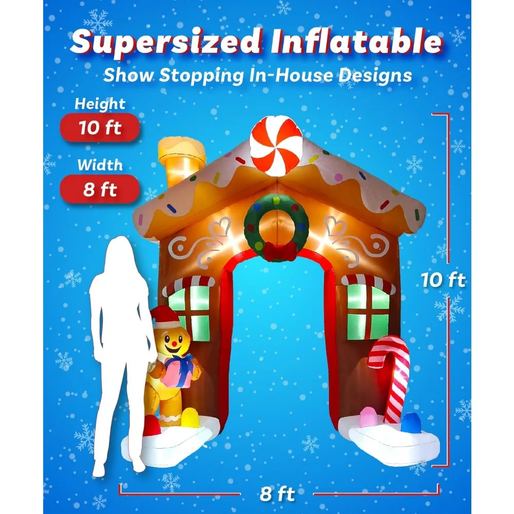 

Christmas Inflatables Large 10ft Tall Gingerbread House Archway - Inflatable Outdoor Christmas Decorations Blow Up X-mas