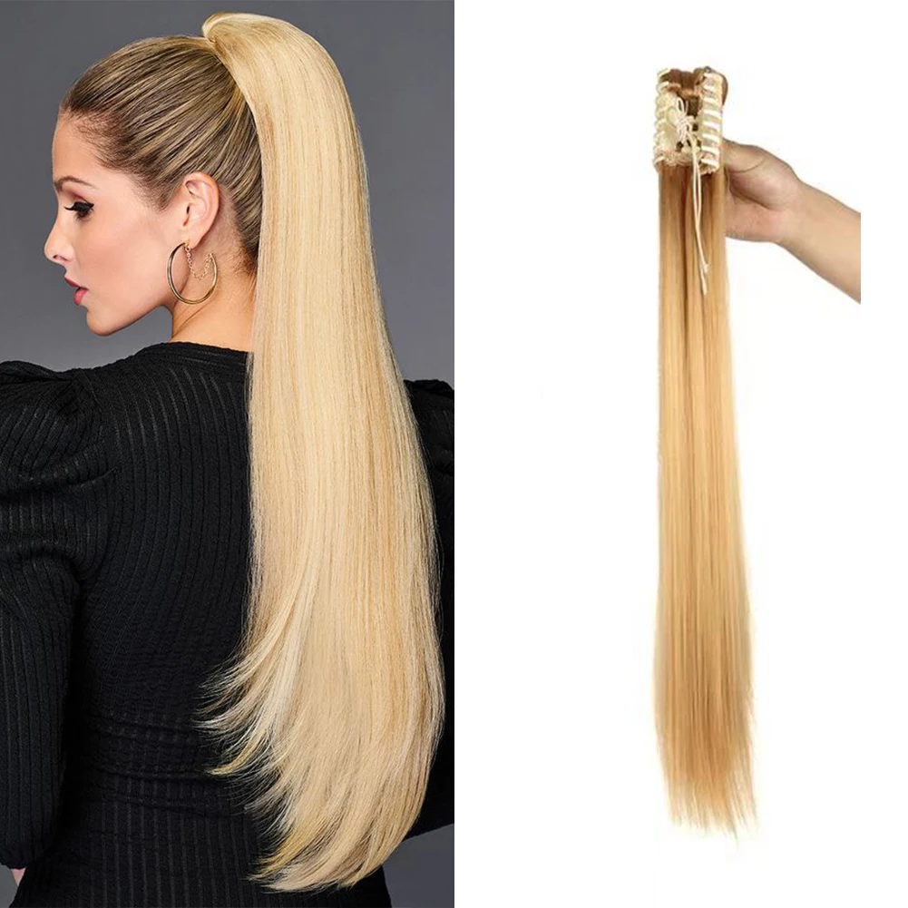 Belle Show Claw Clip On Ponytail Hair Extensions 22Inch Synthetic Ponytail Long Straight Claw Clip Ponytail For Women