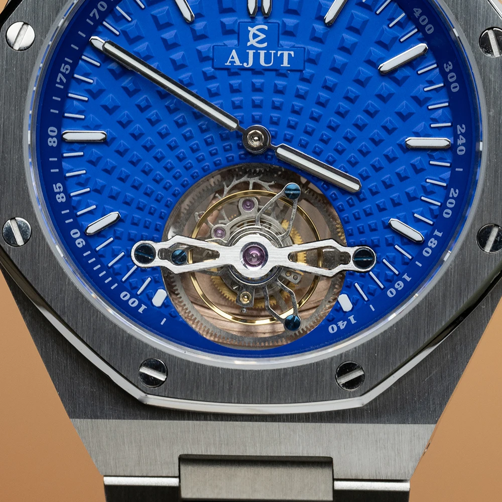 AJUT Automatic Tourbillon Mechanical Men Watch Sapphire Hydraulic Surface Bussiness Stainless Steel Watches For Man 0516