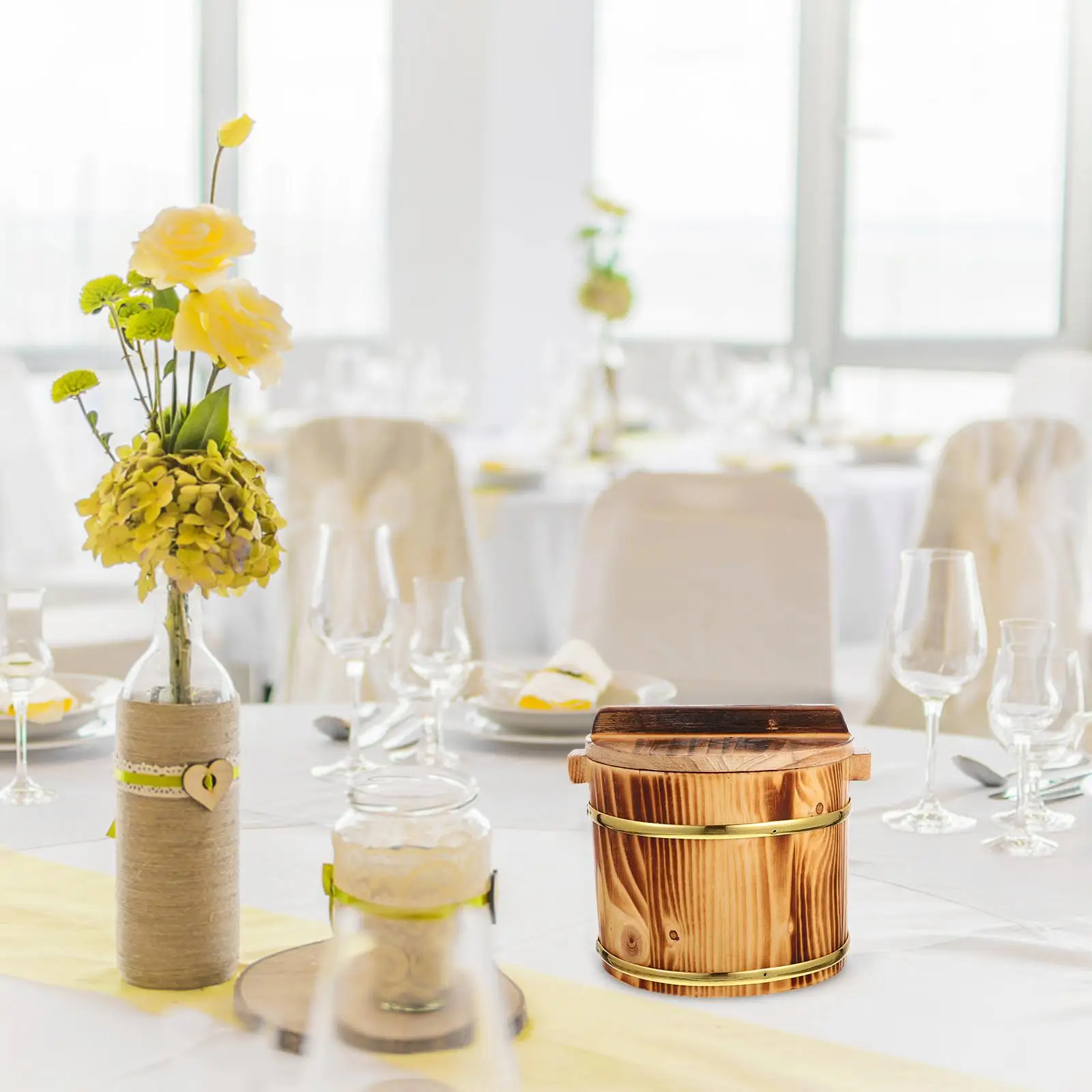 Wooden Sushi Rice Bucket Food Container Big Open Mixing Tub Storage Box Ideal for Japanese Korean BBQ Photo Props