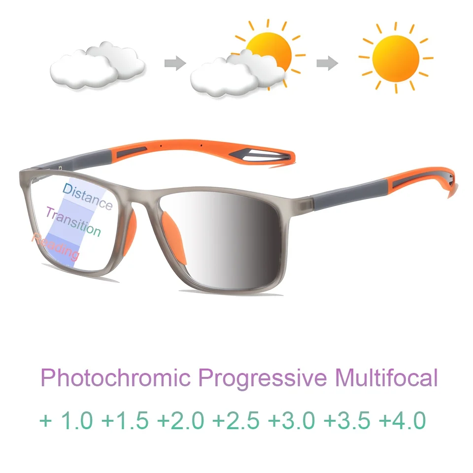 

2 Pcs 1.0-4.0 Sports Prescription Bifocal Eyeglasses Photochromic Progressive Multifocal Anti-blue Light Discoloration