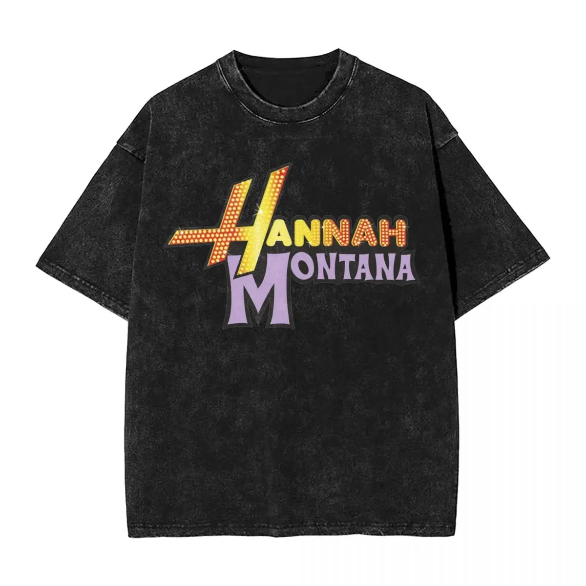 Washed T Shirts Hannah Montana Miley Cyrus Hip Hop Vintage T-Shirt High Street Streetwear Short Sleeve Summer Tees for Men Women