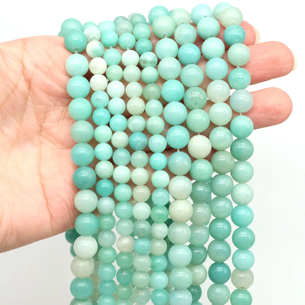 Natural Stone Amazonite Beads 4 6 8 10mm Round Loose Spacer Crystal Gems Bead for Jewelry Making DIY Bracelet Necklace 15