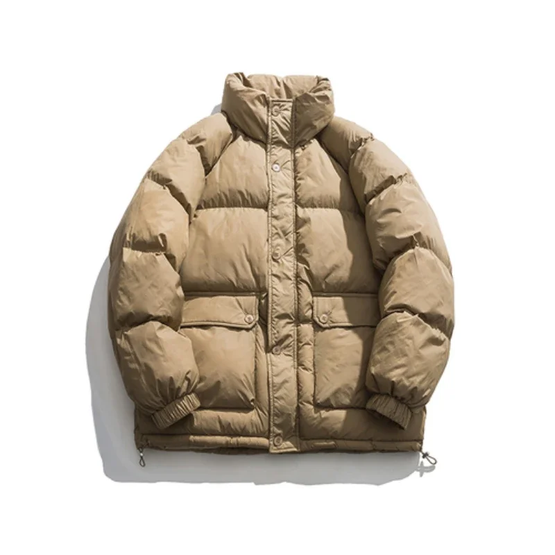 Parka décontractée Harajuku pour hommes avec col montant, vêtements de travail, veste en coton, vêtements unisexes, monochromatique, mode, grand, hiver