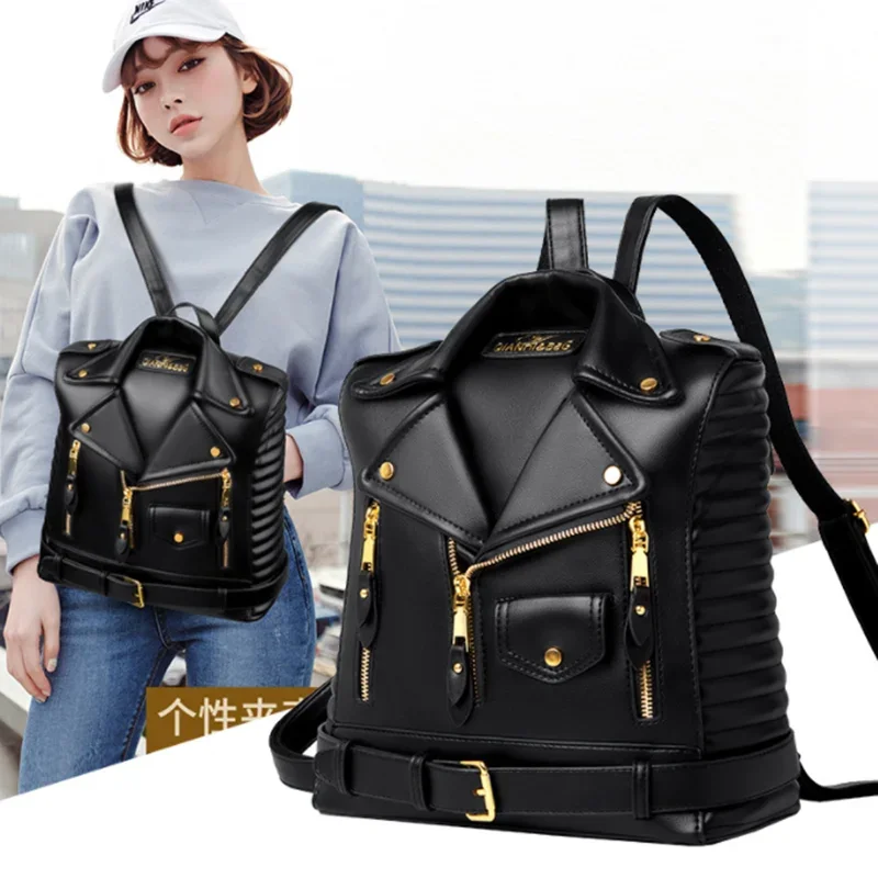 Anti Theft Zipper Women Backpack 2023 Motorcycle Shoulder Jecket Bag Travel Large Backpack Fashion Ladies Bagpack School Bags