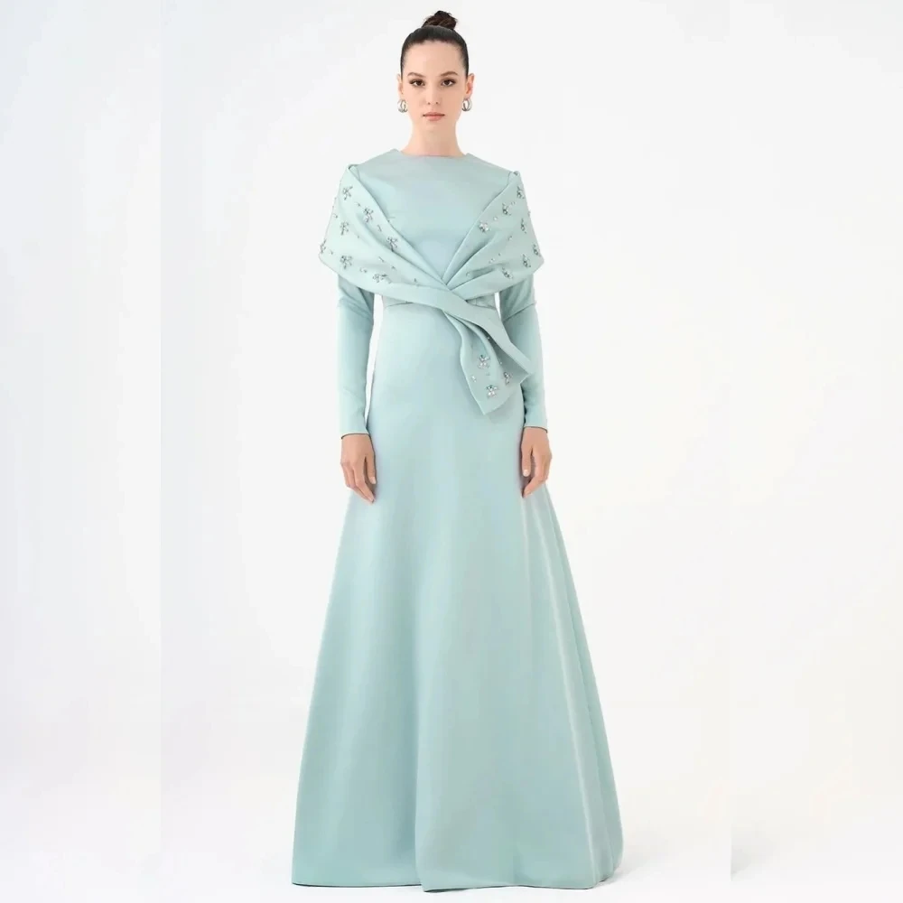 

Beaded Long Sleeves Formal Bespoke Occasion Gown Evening Dresses Prom Pastrol Unisex Jersey Retro Dubai Saudi Arabic Customized