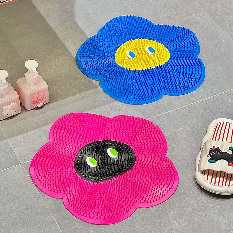 

1/2PCS Silicone Foot Scrubber Mat Dopamine Flower Bathroom Non Slip Lazy Wash Sole Massage Cleaning Brush Pad Bath Accessories