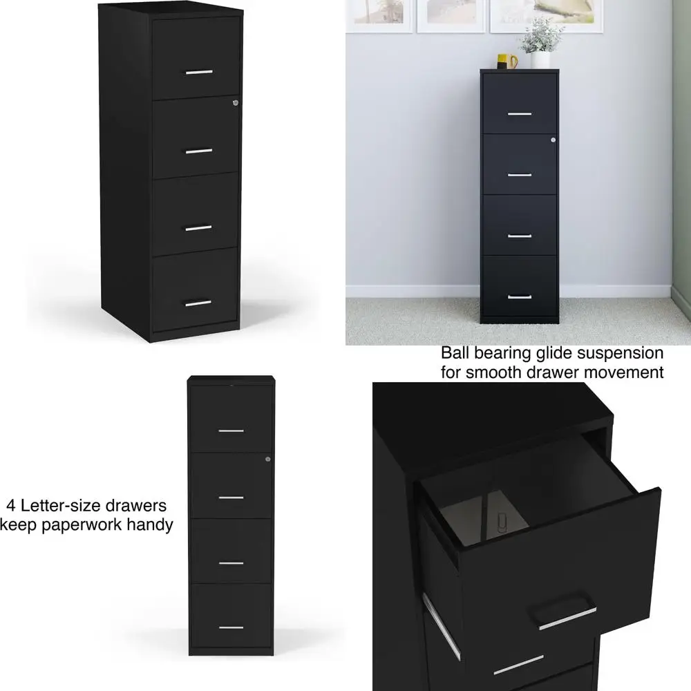 

Vertical 4-Drawer File Cabinet for Letter-Size Documents, Lockable, Black, 18.9 Depth x 14.3 Width x 45.8 Height