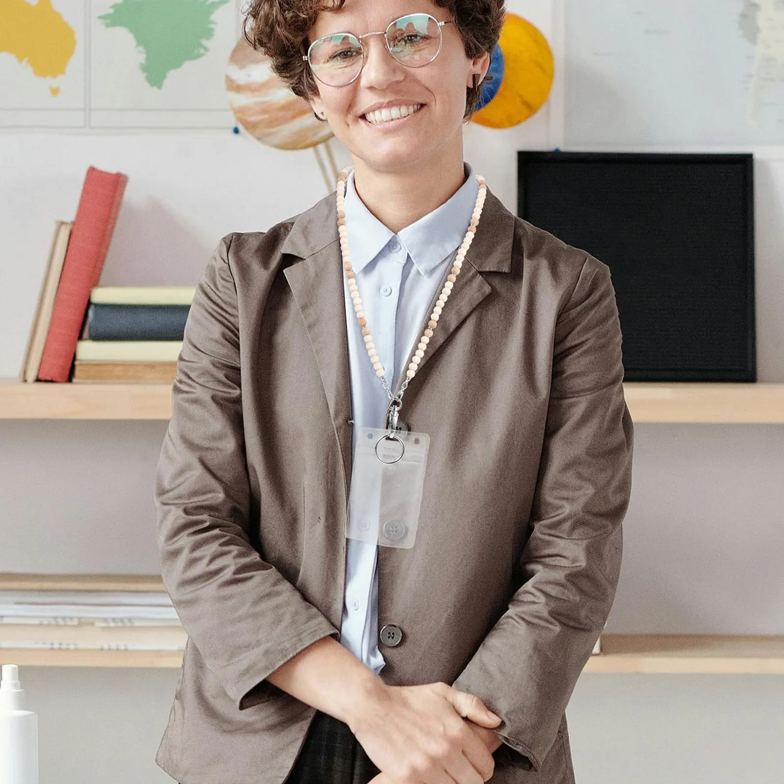 

Бисерный ремешок для учителя, выдвижной держатель для бейджа, ожерелье, деревянный бисерный держатель для ID-карты, отрывной страховочный держатель для бейджа для офиса