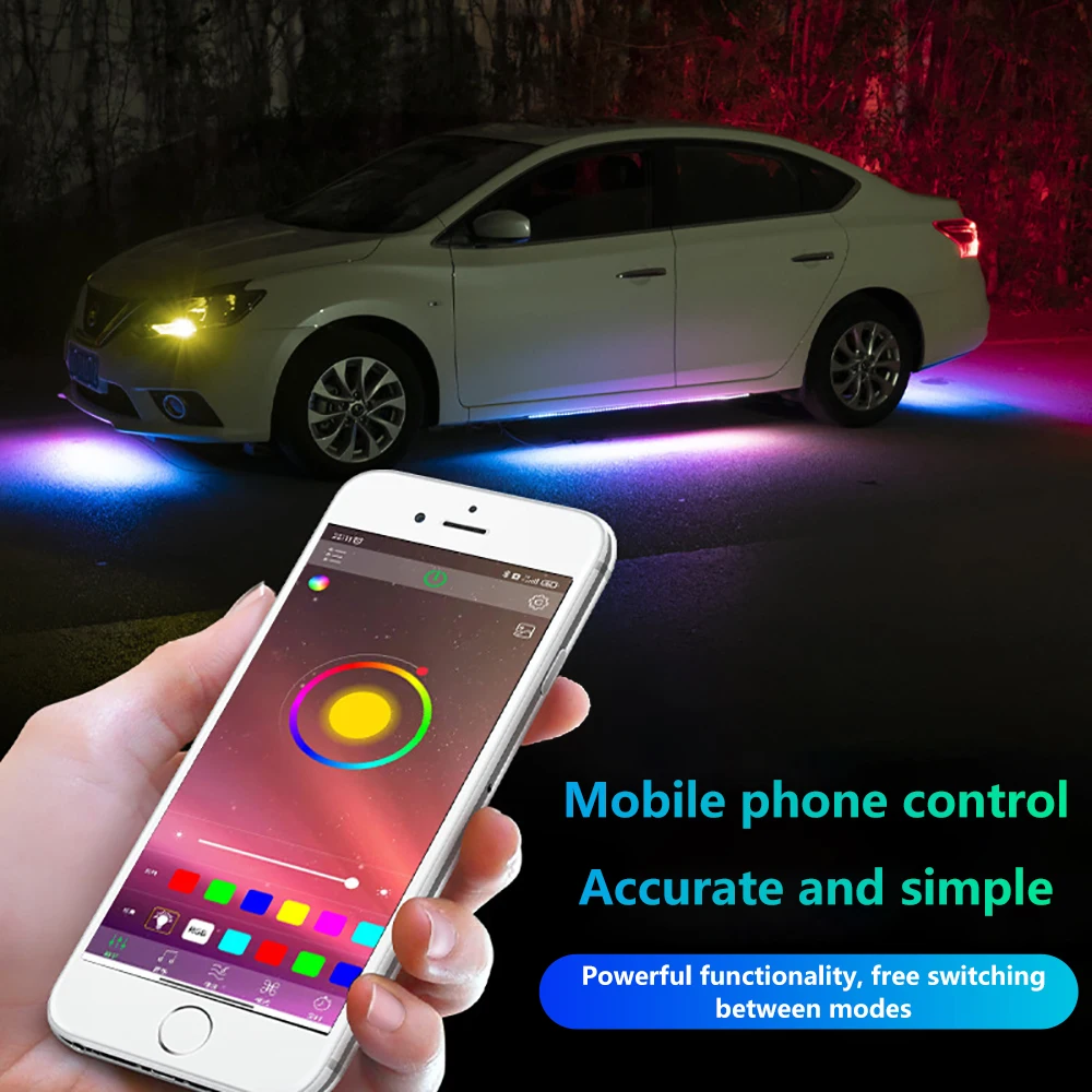 RGB Flexible Car Underglow Light Strip 12V LED Underbody Ambient Light With App Control Neon Auto Decorative Atmosphere Lamps