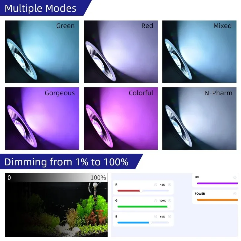 Week Aqua T140 Pro LED Aquarium Pendant Light 90W RGB UVA Full Spectrum Bluetooth App Control