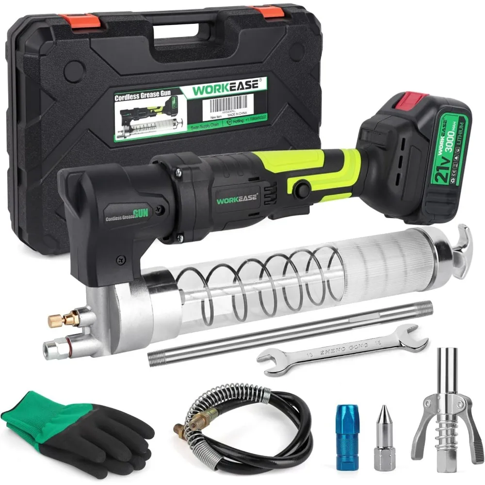 

21V Cordless Grease Gun Battery Powered,10000 PSI Professional Electric Grease Gun Kit with 14 oz Load,24Inch Spring Flex Hose