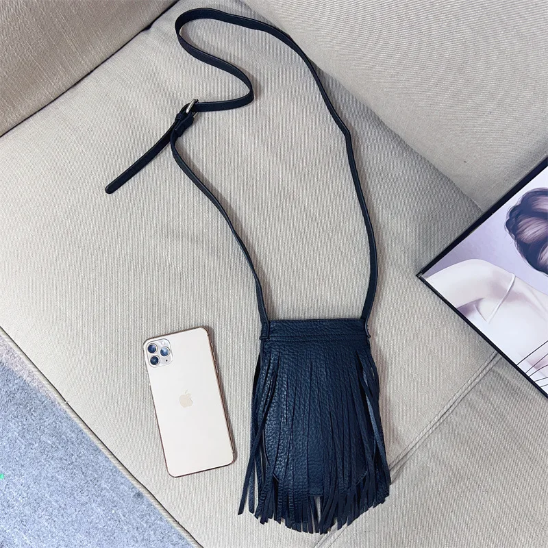 Fashion Tassel Women Crossbody Bag Small Shoulder Handbag Solid Fringed Mobile Phone Purse Bags Female Messenger Bag for Women