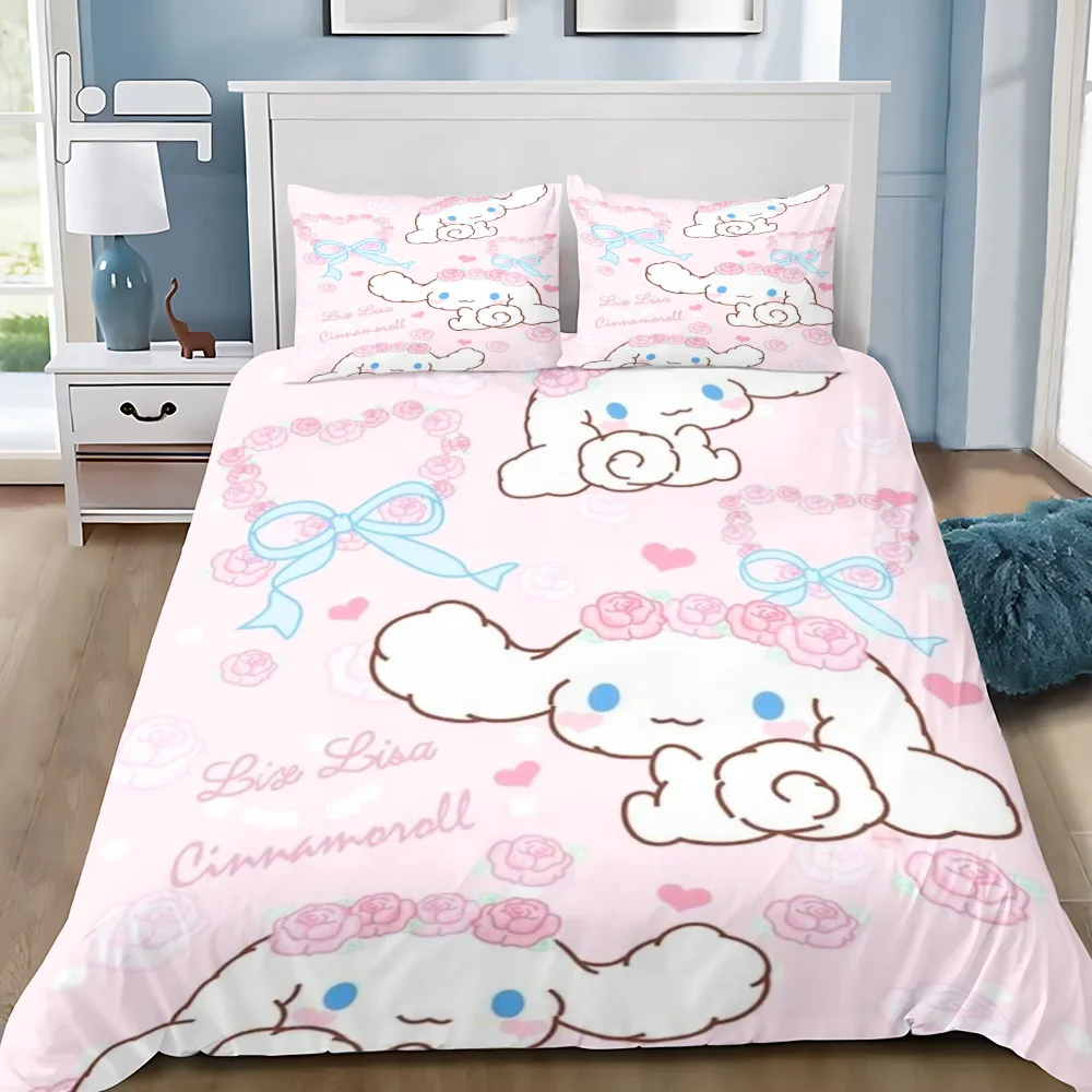 Duvet Cover Pillowcase Bedding Set Cute Colorful Cinnamoroll Adult Boy Girl Bedroom Decoration Children Single Double Large Size